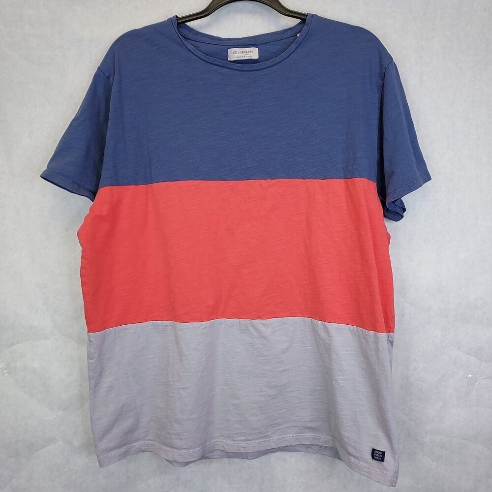 Celopman T-Shirt Men's XXL Spanish Designer Color Block Tee Cotton Streetwear